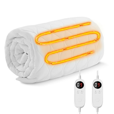 JUSTLET Queen Size Heated Mattress Pad  Electric Bed Warmer with 9 Heat Setting Dual Controller & 1-9 Hours Auto Off  White