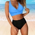 thumbnail image 4 of HVOBTTY Summer Women's 2 Piece Bikini Swimsuit Set Period Use Solid Color V Neck Back Built In Pad Wireless Beach Suits, 4 of 4