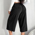 thumbnail image 6 of Corduroy Capri Pants for Women Summer Elastic Waist Drawstring Wide Straight Leg Casual Cropped Pants with Pockets, 6 of 7