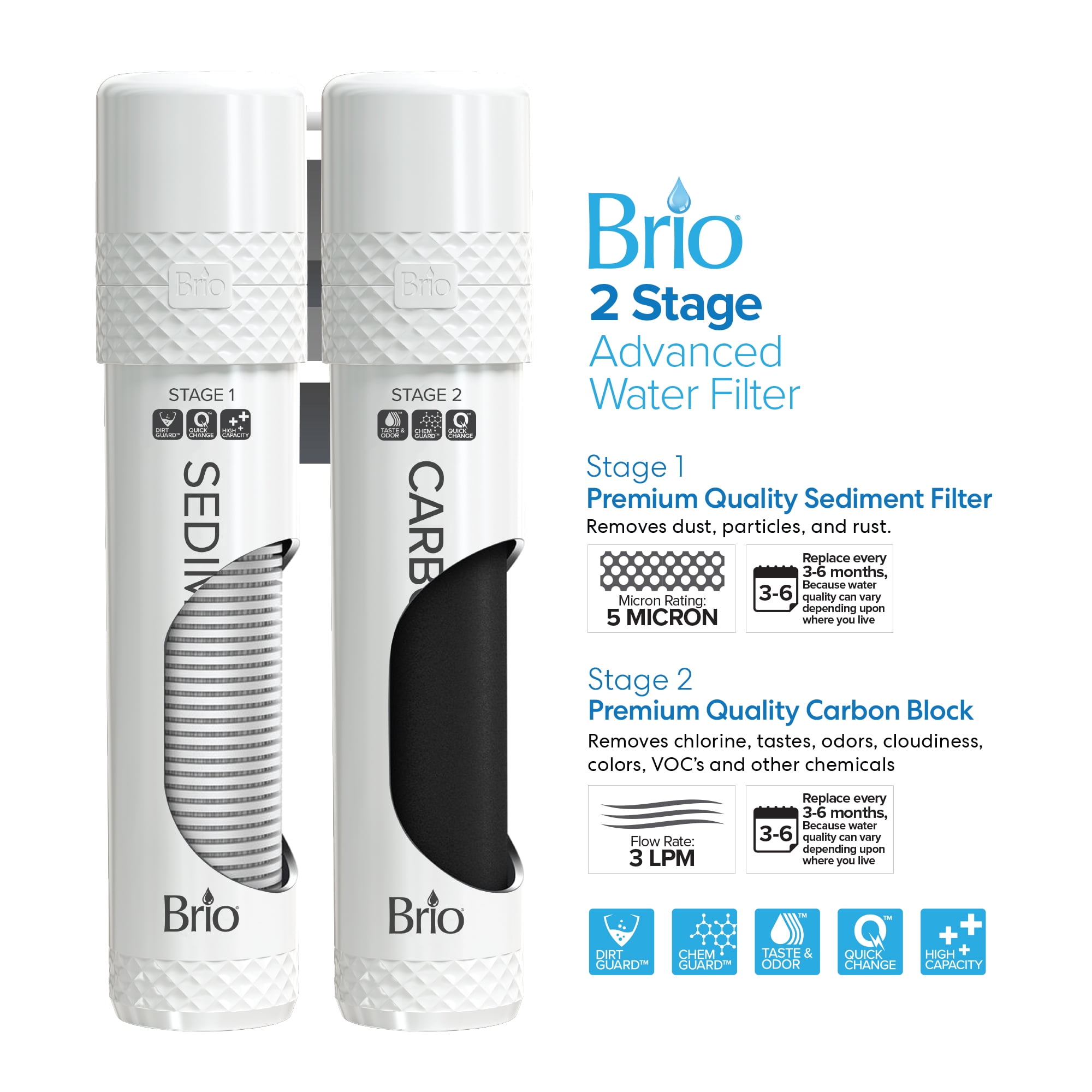 Brio 520 Series Bottom Loading No-Line Tri-Temperature 2 Stage Filtration Water Cooler Dispenser