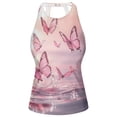 thumbnail image 3 of Women's Printed Tankini Top - High Elasticity Slim-Fit Swimsuit with Removable Straps & Cups, Perfect for Beach & Pool Parties，Butterflies on The Lake, 3 of 7