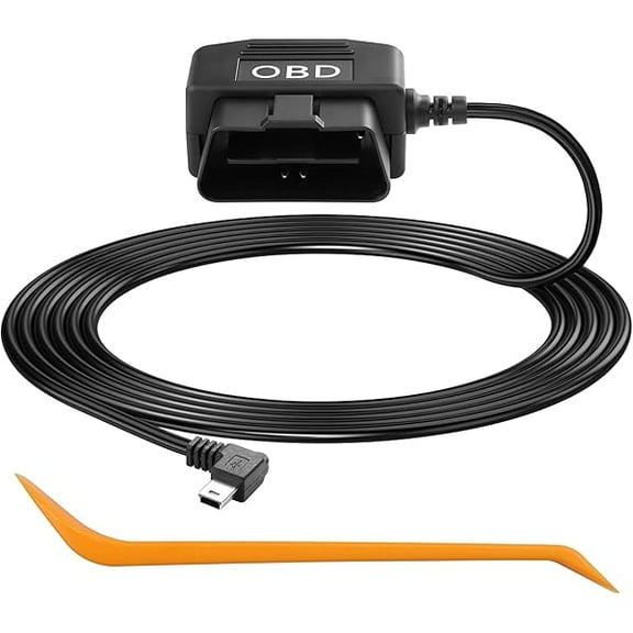 YJJSKEJI OBD Power Cable for Dash Camera, OBD to Mini USB OBD Adapter Hardwire Charger Cable 24 Hours Surveillance/Acc Mode with Low Voltage Protection 12-24V to 5V 3A (11.5FT) (Right Angle Mini USB)