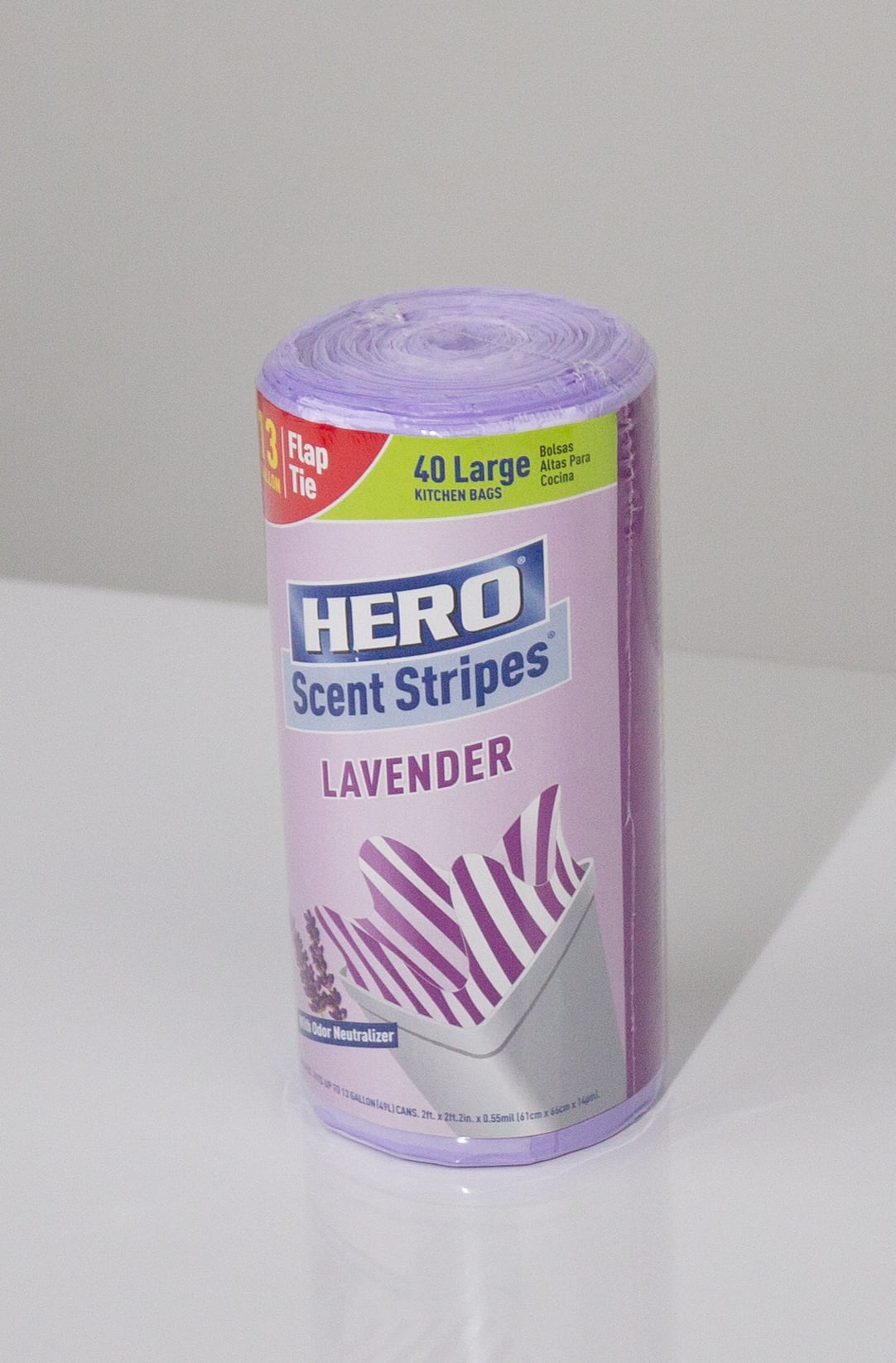 Hero Small Trash Bags, 4 Gallon, 40 Bags (Lavender Scent), Odor Neutralizer, Flap Ties