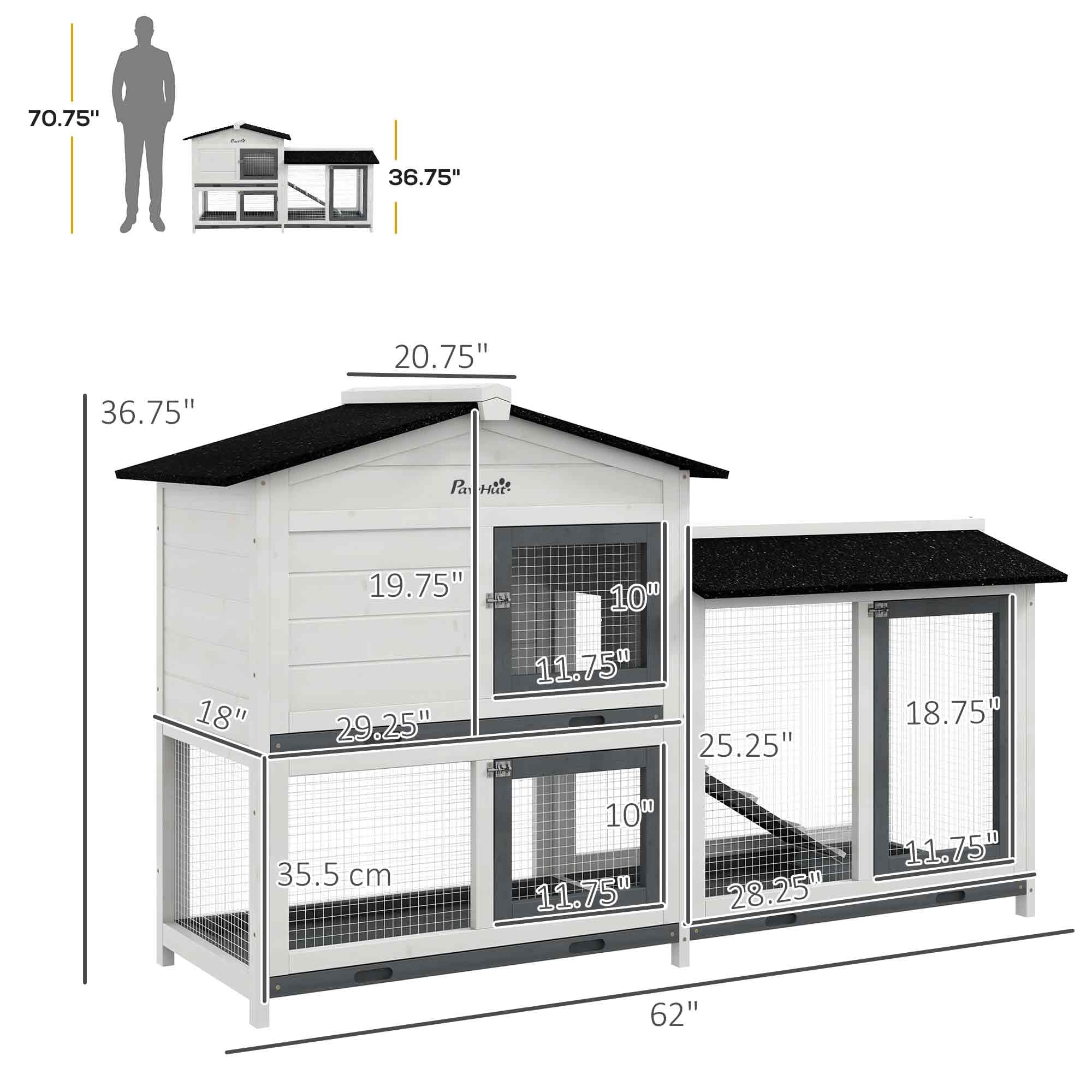 PawHut 2-Story Rabbit Hutch Wooden Bunny Hutch Cage Small Animal House