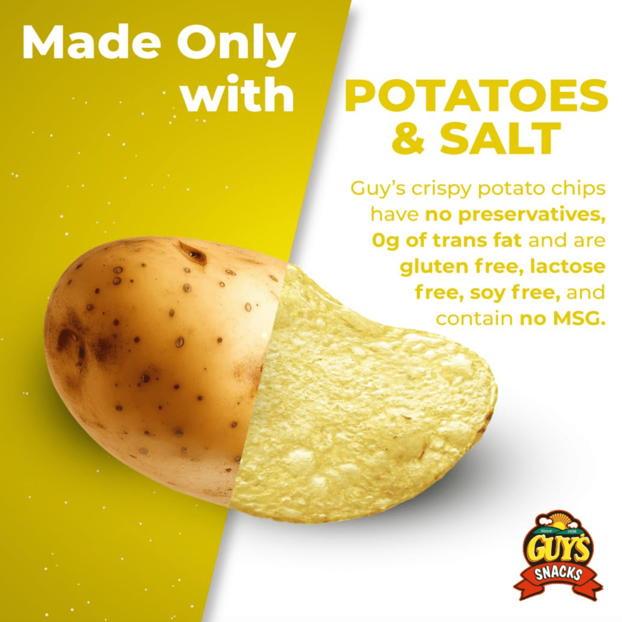 Guys Classic Potato Chips — ((1.5 oz Bag, Pack of 24)Healthy & Salty Snacks w/Only 2 Ingredients — Natural Potato Snack Chips —Tasty Snack Pack Chips — Potato Chips Snack Packs