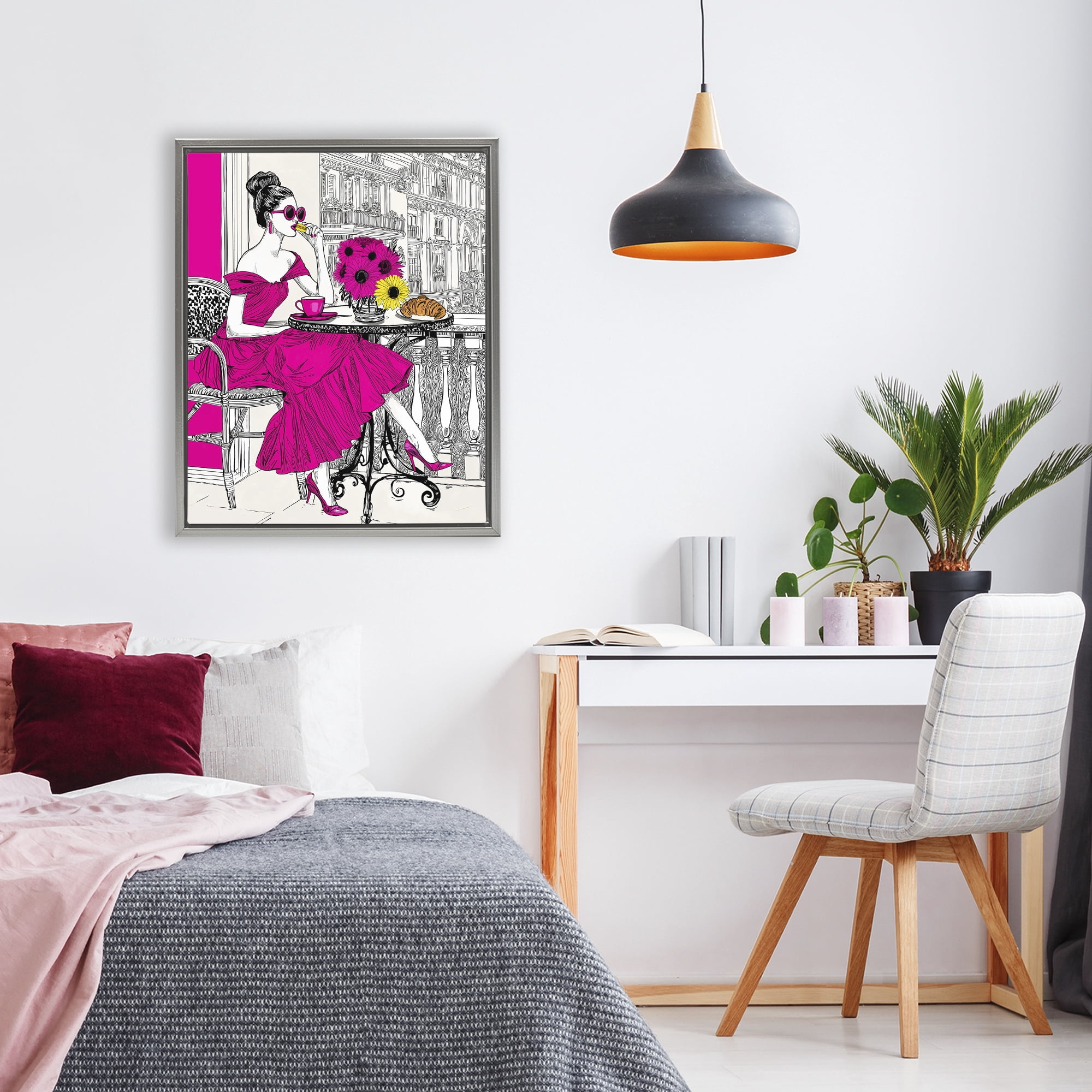 Stupell Industries Glamorous Brunch on Balcony Gray Framed Floater Canvas Wall Art, design by Jess Stempel
