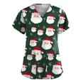 thumbnail image 1 of Blusa de manga corta con cuello en V para mujer, uniforme con bolsillos estampados de Navidad Pompotops hkajfhjk457529, 1 of 3