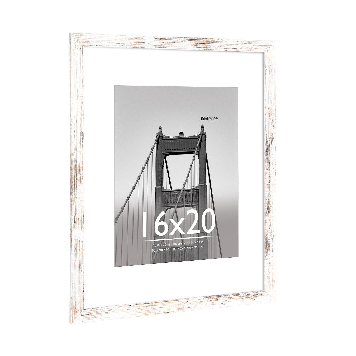 Meframe 16x20 Wooden Picture Frame, Matted to 11x14 Wall Poster Frame, Frosted White