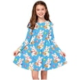 thumbnail image 2 of Girls Easter Dress Bunny Print Long Sleeve A-Line Casual Party Dress Light Blue Polyester Spandex Sizes 4-14,Size 5-6 T, 2 of 7