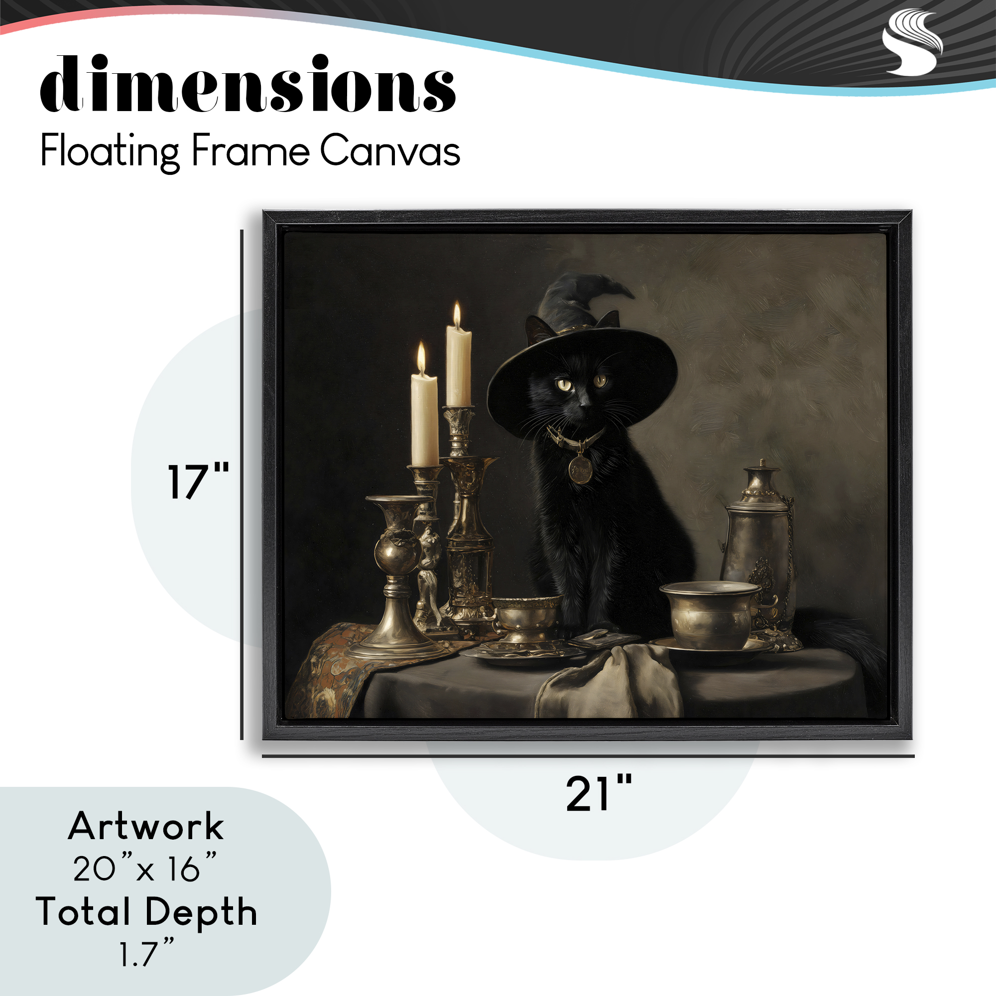 Vintage Witchy Black Cat Black Framed Floater Canvas Wall Art, design by Arlington Prints