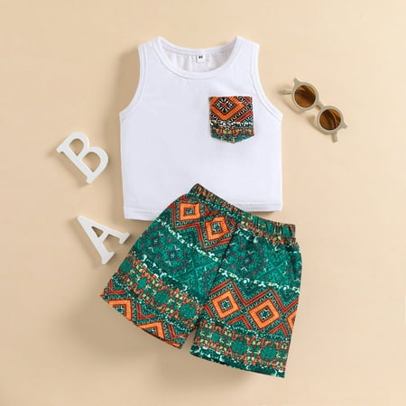 

Hunpta Toddler Infant Baby Girls Clothes Sleeveless Summer Outfits Geometrical Print Vest Shirt Tops Shorts 2pcs Set