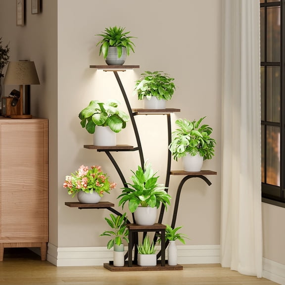 Plant Stand Indoor with Grow Lights, BECOKOME Corner 43" Plant Shelves for Indoor Plants, 7 Tier Large Lighted Flower Stands Display Holder
