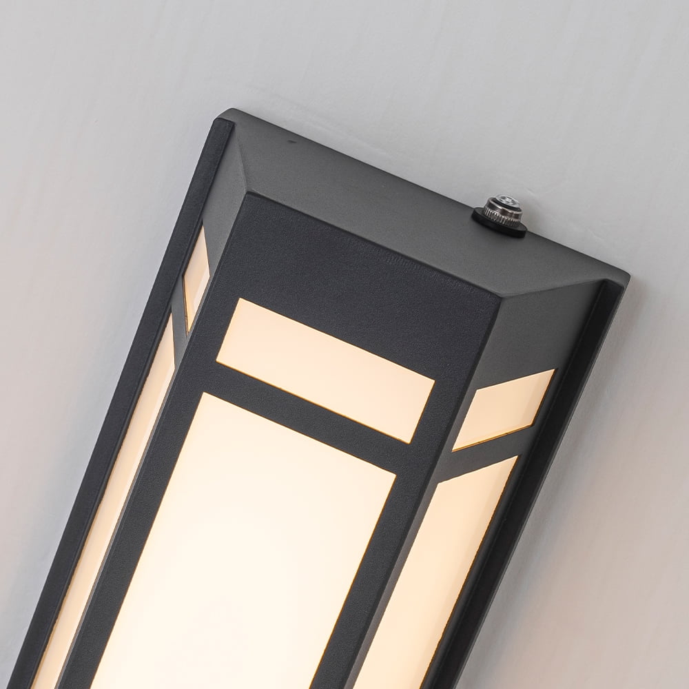 H20" Modern Craftsman Style Exterior Wall Sconce in Black with Frosted Acrylic Shade 24W Integrated LED Outdoor Wall Light with Dusk to Dawn Sensor for Garage Patio