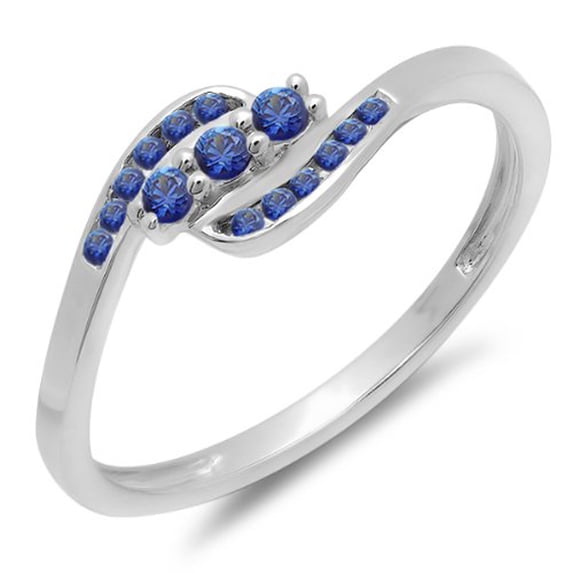 Dazzlingrock Collection 0.25 Carat (ctw) 10K Round Blue Sapphire Ladies Anniversary Promise Wedding Ring 1/4 CT, White Gold, Size 5.5