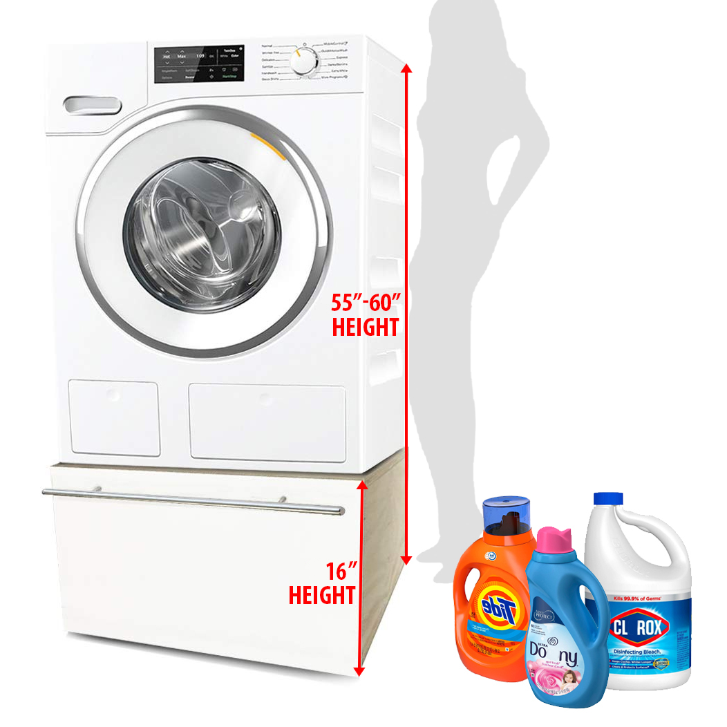 16" Height - Laundry Pedestal With Drawer Box, White Melamine Drawer Front, Unassembled - RV-8LAPE-2424-FR/WH