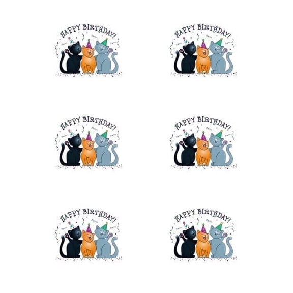3" Pre-Cut Round Happy Birthday Cats Edible Image Cupcake Toppers By TNCT