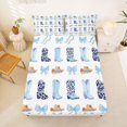 thumbnail image 5 of jejeloiu Blue Cow Print Cowboy Boot Queen Sheet Sets Kids,Dreamy Princess Bow Bed Set For Girls,4 Pieces, 5 of 6
