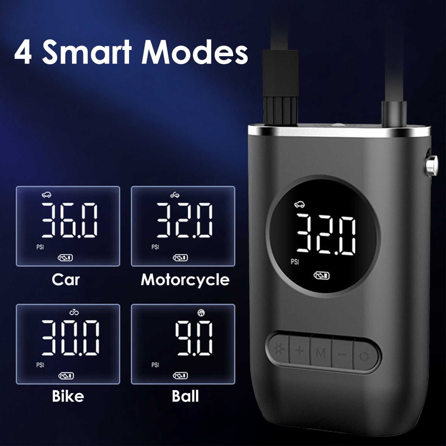 Tire Inflator Portable Air Compressor, TeqHome 150PSI Cordless Air Pump for Car Tires,Tire Pump with LED Light Suitable for Cars, Bikes, Balls, Motorcycles