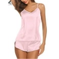 thumbnail image 3 of PULLIMORE Women Sleepwear Set Satin Cami Shorts Pajama Set Sexy Lingerie Babydoll Nightwear (S, Pink）, 3 of 7