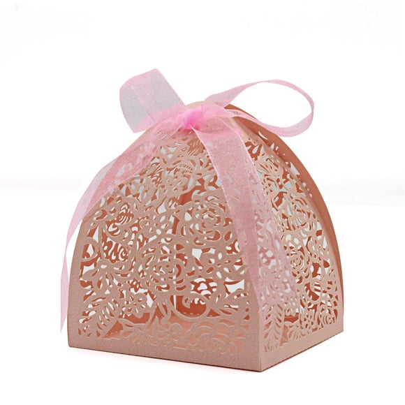 KPOSIYA Paquete de 100 Cajas de Dulces con Corte Láser en Forma de Rosa, Cajas de Favor 2.5"x 2.5"x 3.1", Cajas de Regalo para Despedida de Soltera, Aniversario, Fiesta de Cu