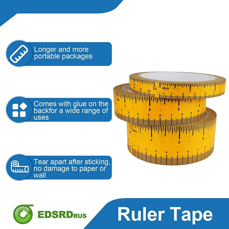 EDSRDRUS 3 Rolls Ruler Tape 1/2, 1, 1-1/2 Inch Repeating 12inch No