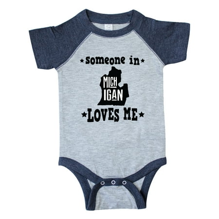 

Inktastic Michigan Travel Gift Someone Loves Me Gift Baby Boy or Baby Girl Bodysuit
