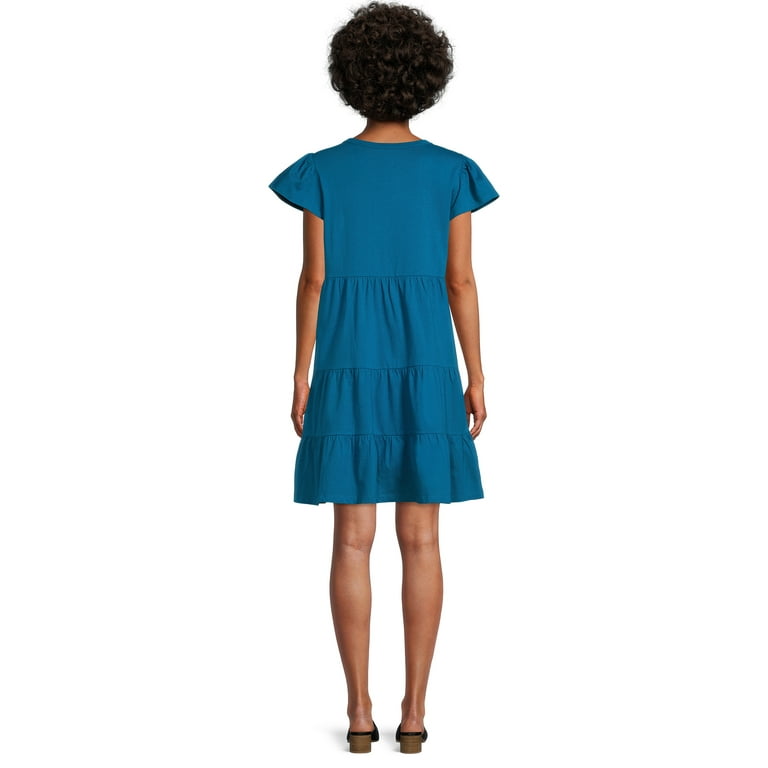 Time and Tru Women's Short Sleeve Tiered Knit Dress, Sizes XS-XXXL