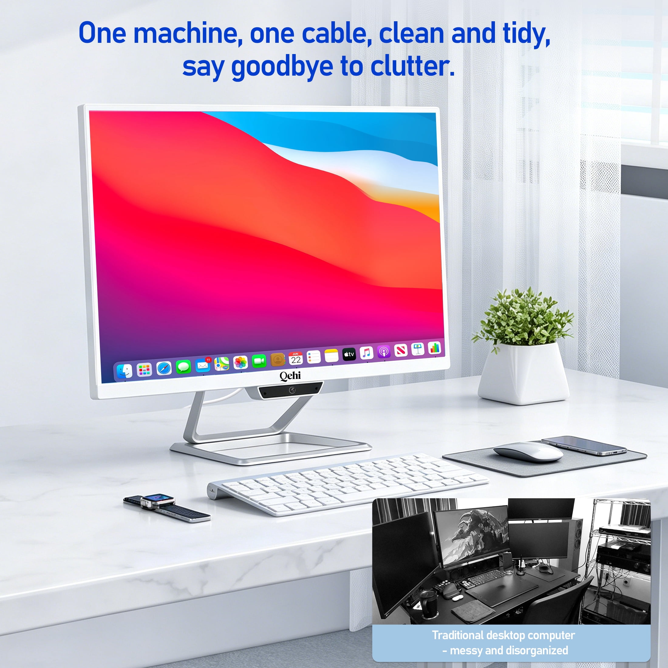 Qehi 22Inch All-in-One Desktop Computer | Core I5 Up to 3.5G | 16G RAM | 256G SSD | Wi-Fi6 Gaming All in One Business PC White 22" FHD Business AIO Home Office Includes Keyboard & Mouse