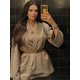 thumbnail image 3 of Blusa de manga larga con cuello con muescas para mujer, traje informal liso con cordones, Pantalones rectos, holgado, a la moda, primavera, 2024, 3 of 5