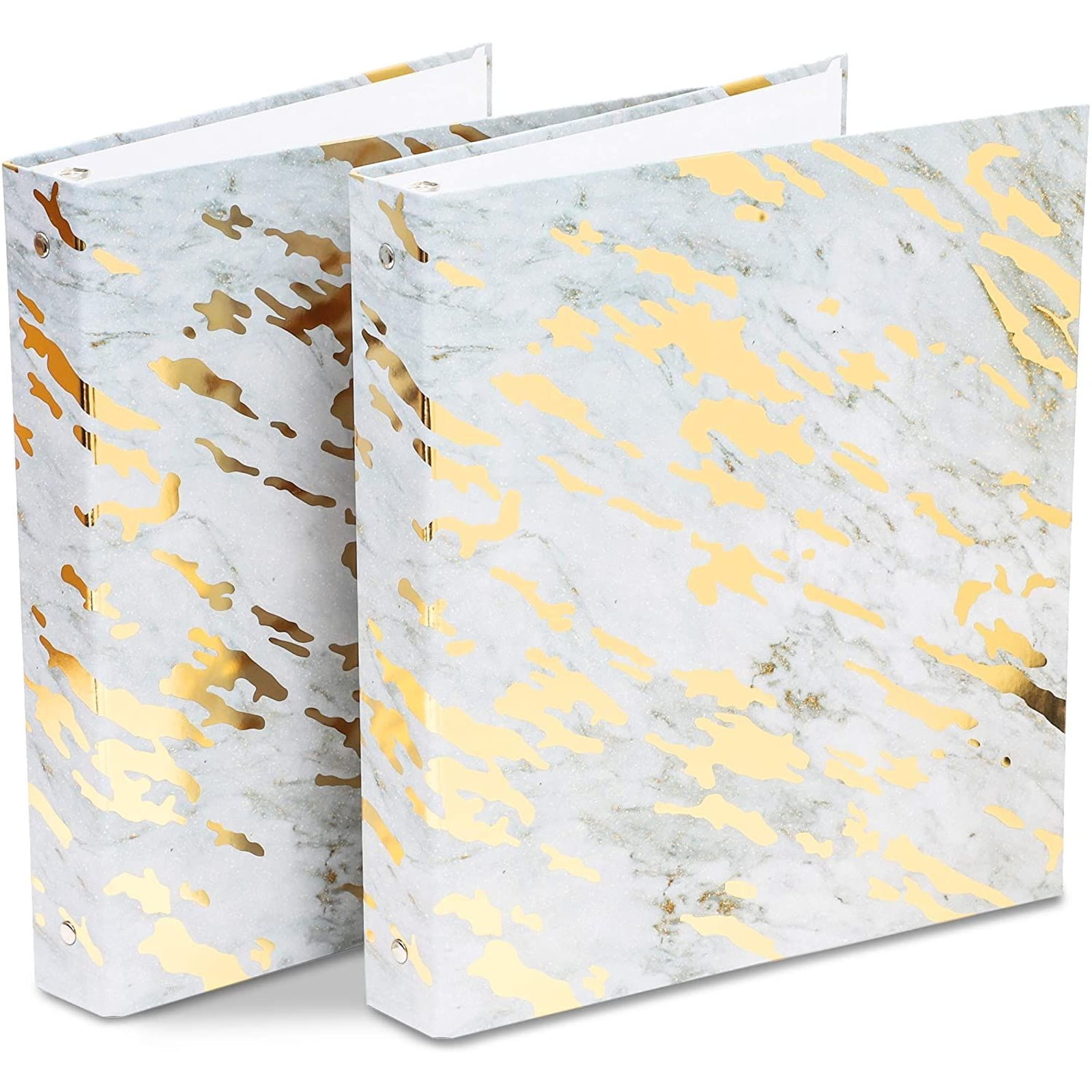 2-Pack of 3-Ring Hardcover Binder 1.65' with Marble Gold Foil Design for Letter Size Pages