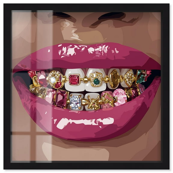 Ruby Teeth Shadowbox Print Fashion Art Prints by Art Remedy, Black Frame, 12 x 12