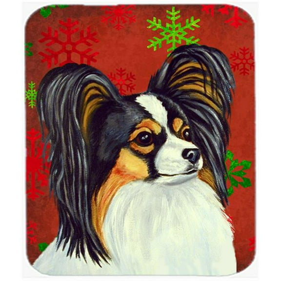 Papillon Red And Green Snowflakes Christmas Mouse Pad, Hot Pad Or Trivet - 7.75 x 9.25 In.