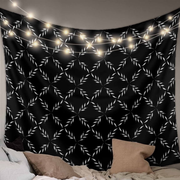 Black Morocco Small Tapestry for Bedroom Wall Hanging Tapestry, Geometric Leaf Diamond Lattice Abstract Ceiling Backdrop Tapestries Poster Blanket Wall Decor for Teens Room Living Room Dorm 23" x 28"