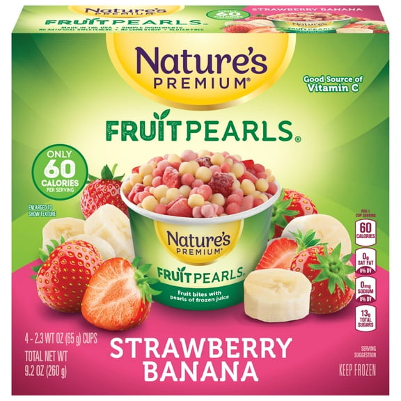 Nature's Premium Fruit Pearls, Frozen Fruit Snack, Strawberry Banana, 2.3 oz, 4 Count Box