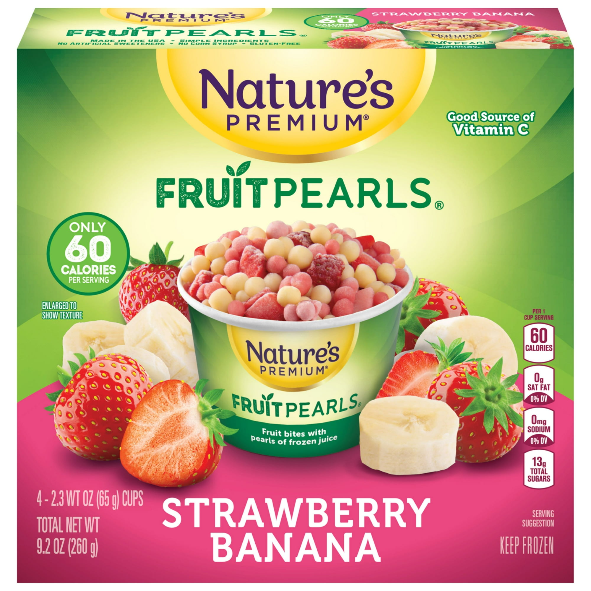 Nature's Premium Fruit Pearls, Frozen Fruit Snack, Strawberry Banana, 2.3 oz, 4 Count Box