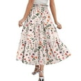 thumbnail image 3 of Yucgh Women's Tiered Flowy Floral Skirt with Drawstring High Waist, Pleated Midi Beach Skirt, Lightweight Summer Long Skirt for Casual Wear,Pink,L, 3 of 5