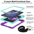 thumbnail image 7 of ELEHOLD Rugged Case for Samsung Galaxy Tab A9 Plus 11.0"(2023) Three-Layer Hybrid Muti-Functional Case with 360° Rotating Kickstand Handstrap Crossbody Shoulder Strap Shockproof Case, Purple + Mint, 7 of 7