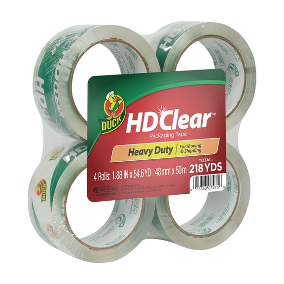 Duck HD Clear Acrylic Packaging Tape, 1.88 in. x 54.6 yd., 4 Pack