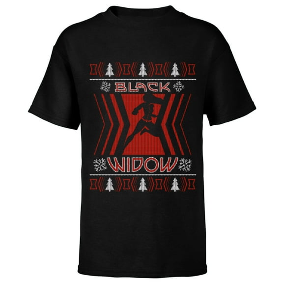 Marvel Black Widow Natasha Romanoff Holiday Sweater - Short Sleeve T-Shirt for Kids - Customized-Black