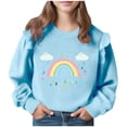 thumbnail image 2 of CLOISE Long Sleeve Tops for Girls Shirts with Pockets Crewneck Casual Pullover Graphic Blouses Light Blue 9-10T, 2 of 5