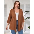 thumbnail image 6 of SHOWMALL Women's Plus Cardigans Lightweight Open Front Cardigans 3/4 Sleeve Coffee 4X Casual Soft Drape Fall Summer Crop, 6 of 8