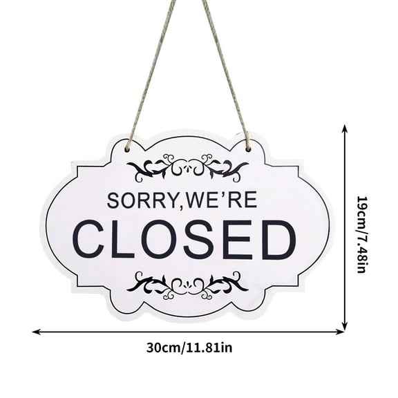 VQPeo Open Closed Sign Wooden Hanging Sign for Shop Door Window, Sided Open Bar Signs with Rope(White)