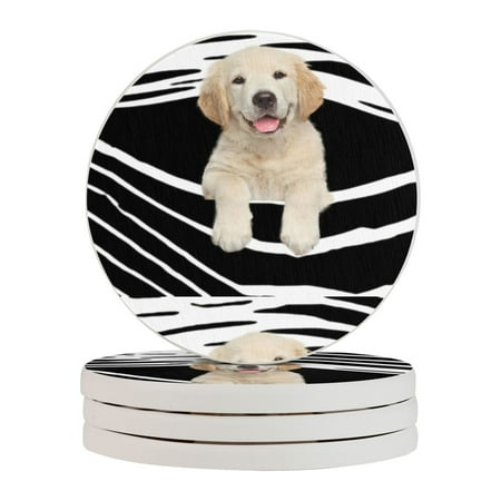 

Circular Drink Coasters Set Dogs Print Beautiful Home Decor Diatomite Heat-Resistant Diatomite Protect Table Countertop