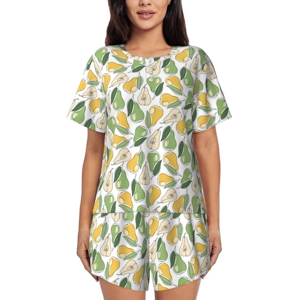 Fotbe Fruit Pears Conjunto de Pijama Estampado para Mujer, 2 Piezas, Ropa de Dormir con Camiseta de Manga Corta y Shorts Suaves-Large