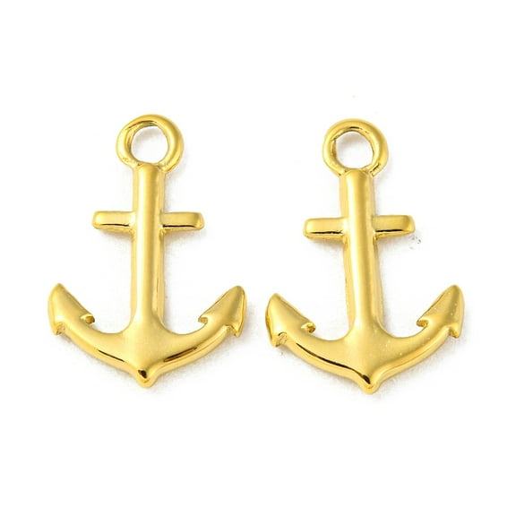 304 Stainless Steel Pendants Anchor Charms Real 14K Gold Plated 16x11x1.8mm Hole: 2mm