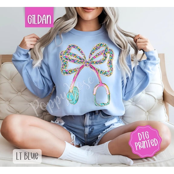 Floral Stethoscope Bow Sweatshirt, Cute Nurse Sweater, Trendy Women's Crewneck, Nurse Appreciation, for Doctor, for Her All Size S-5Xl