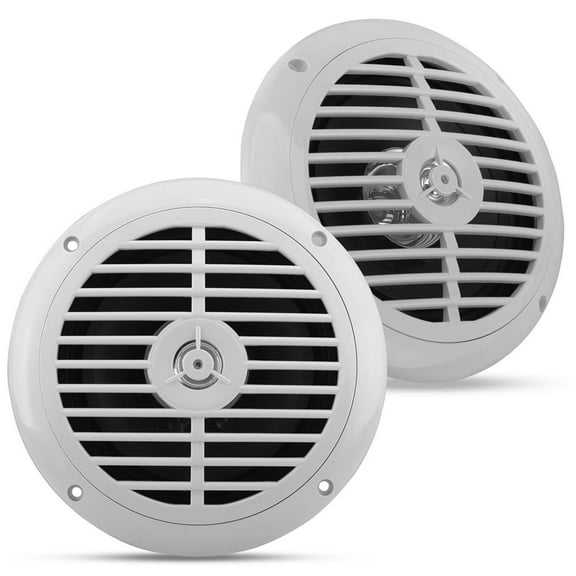 PYLE PLMR67W - 6.5 Inch Dual Marine Speakers - 2 Way Waterproof and Weather Resistant Outdoor Audio Stereo Sound System with 120 Watt Power, Polyprone Cone and Cloth Surround - 1 Pair - (White)