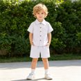 thumbnail image 2 of WERYOUNG Toddler Boys Girls Formal Outfits Short Sleeve Lapel Collar Solid Color Button Down Shirts Shorts 2 Piece Gentleman Sets Versatile Clothing Sets 12-18 Months, 2 of 6