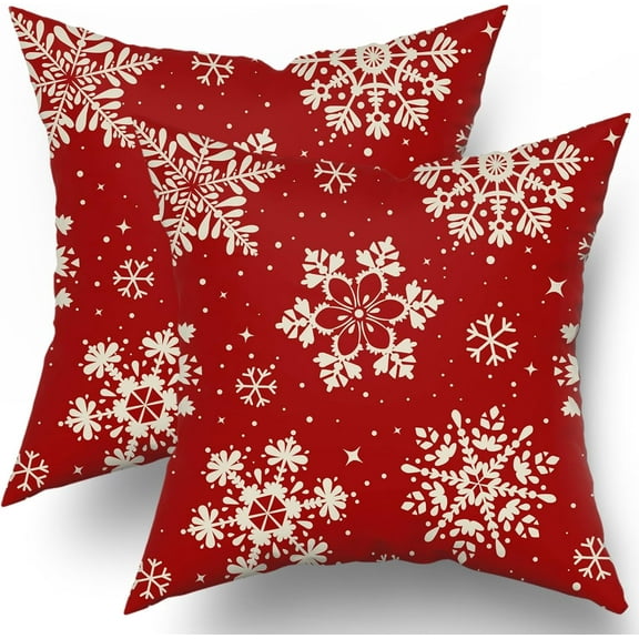Christmas Pillow Covers 20x20 Set of 2 Red Xmas Snowflakes Snow Holiday Decoration Print Decorative Outdoor Pillowcases Seasonal Winter Gift Farmhouse Throw Cushion Case Decor for Couch Sofa Bed
