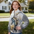 thumbnail image 3 of Chaqlin Art Marble Horse Print Quarter Zip Up Sweatshirts for Girls Teens Half Zipper Pullover Sweatshirts Soft Lightweight Comfy Casual Fall Winter Size 9-10, 3 of 7